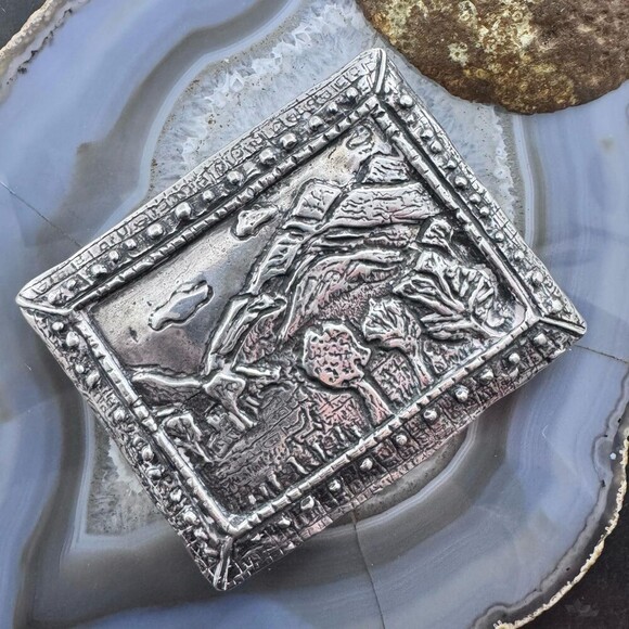 Claire Haye Vintage Silver "Sacred Trust" Rectangle Unisex Heavy Belt Buckle - Picture 1 of 10